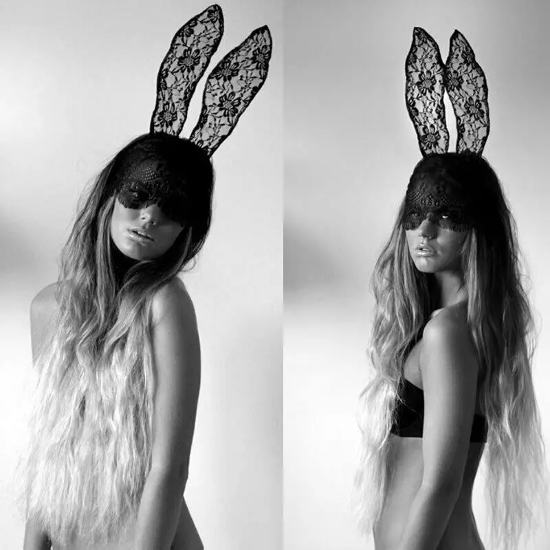 Женская Сексуальная кружевная маска на лицо кролика черная повязка голову