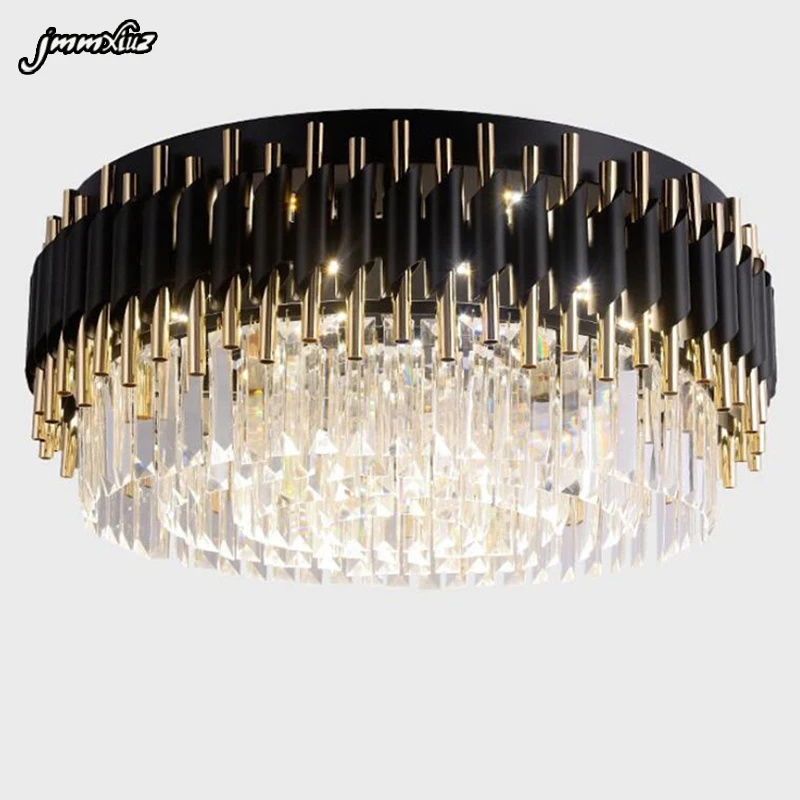 

Home jmmxiuz Modern luxury black + gold chandelier lighting large round crystal lamps living room bedroom LED chandelier