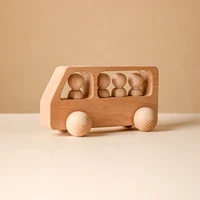 1set montessori wooden toys for kids four wheels beech wood bus little doll teething blocks educational toys baby birthday gifts
