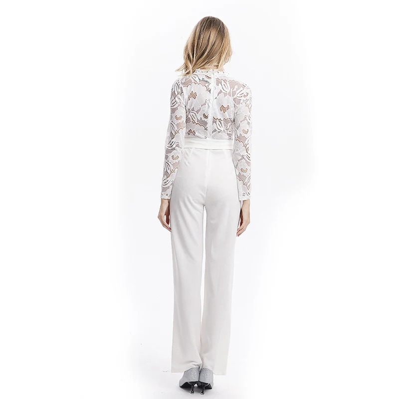 

Elegant Lace Rompers Womens Summer Jumpsuit Solid Color Sexy Ladies Casual Long Trousers Overalls White Jumpsuit Office Lady