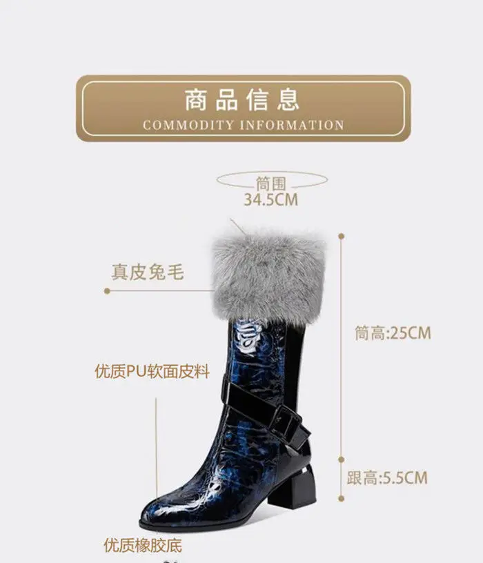 

European station real fur women's boots 2020 new middle patent leather soft leather high anti-slip bottom plus velvet boots