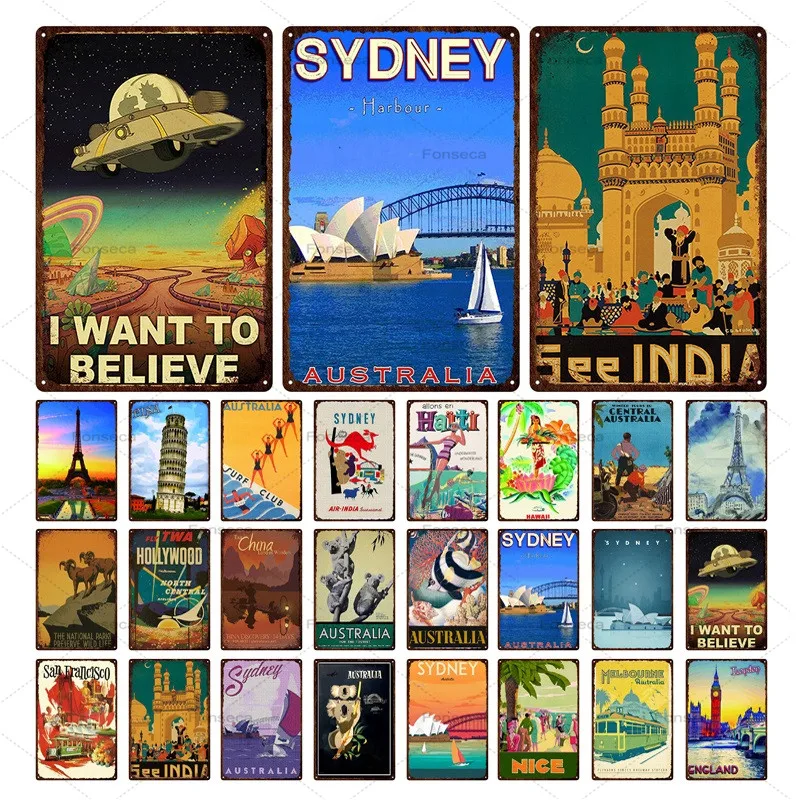 Сиднейский город металлическая пластина Винтаж Австралийский кенгуру коала