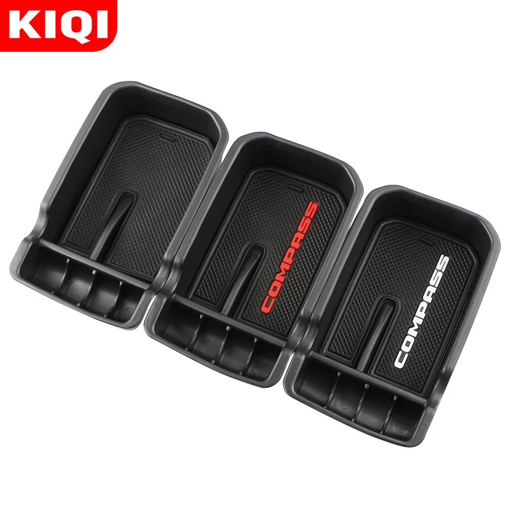 KIQI ABS Car Armrest Storage Box Holder Container for Jeep Compass 2th 2017 - 2020 Glove Organizer Interior Accessories