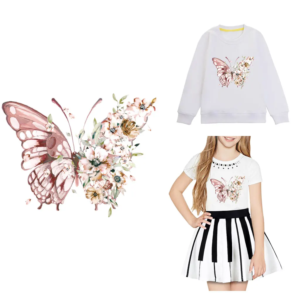

Flowers Butterfly Ironing Patch For Clothes T-shirt Diy Heat Press Appliqued A-level Washable Transfert Thermocollants Vetement