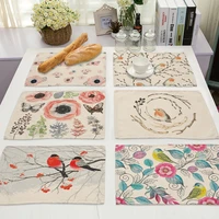1pcs bird pattern kitchen placemat cotton linen flower pad dining table mats coaster bowl cup mat 4232cm home decor mp0097