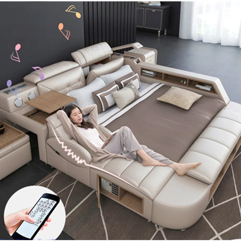 Кожаная кровать с массажной функцией белая из натуральной кожи|Кровати| |