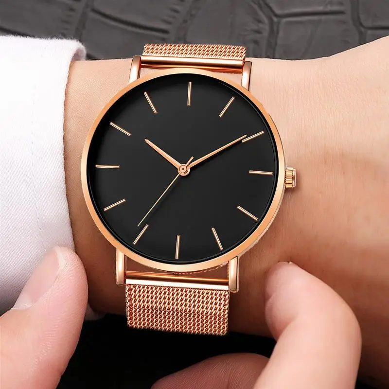 Montre Femme, современная мода, Reloj Mujer, черные кварцевые часы для женщин, сетчатый Браслет из нержавеющей стали, повседневные наручные часы для женщин