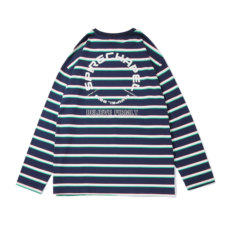 Мужские футболки с длинным рукавом винтажные полосатые хлопковые хип-хоп