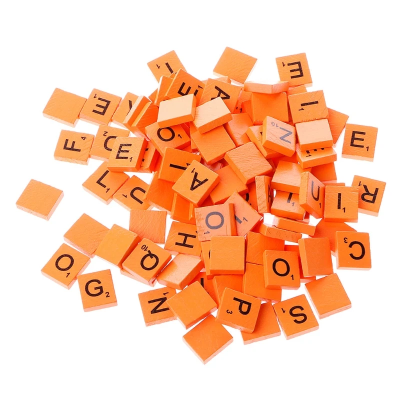 

100Pcs Wooden Colourful Tiles Mix Letters Varnished Alphabet P82C