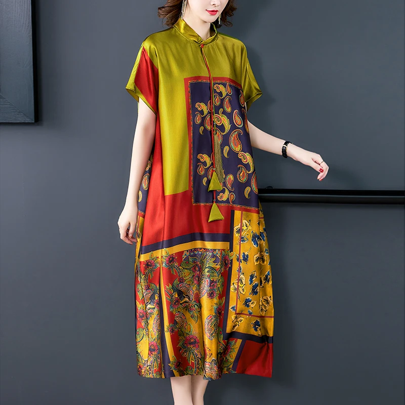 Платье женское атласное средней длины винтажный сарафан из шёлка тутового