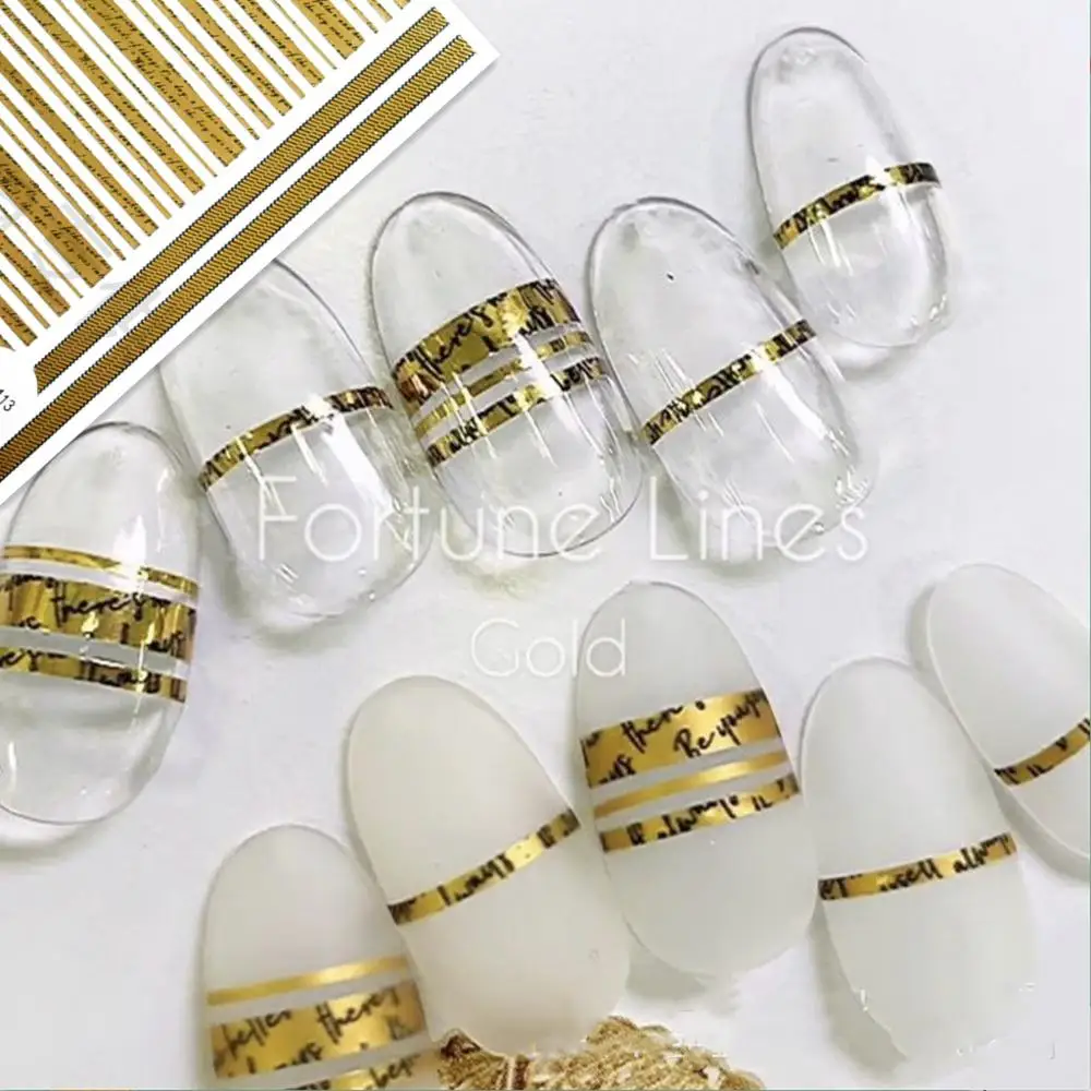 

Newest PRO-113 fortune line gold design 3D nail art sticker decal stamping back gule DIY nail decoration tips