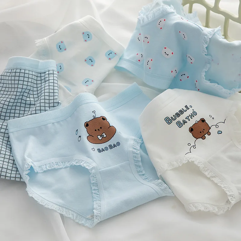

5Pcs/set Cotton Panties Simple Cartoon Cute Bear Girl Briefs Women Underwear Sexy Lingerie Soft Pantys Intimates Short Underpant