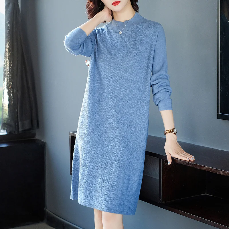 

Женское шерстяное платье-свитер, элегантное однотонное трикотажное платье, пуловер, кашемировое платье, 2019