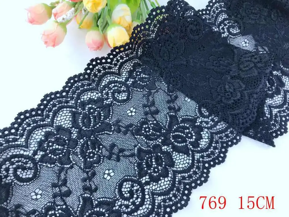 Black 769 1 ярд, тонкое эластичное/спандекс, цветочное, розовое/фиолетовое/красное/белое/Черное кружево, отделка «сделай сам»/Шитье/Свадебное кружево 03 - Цвет: Black 769