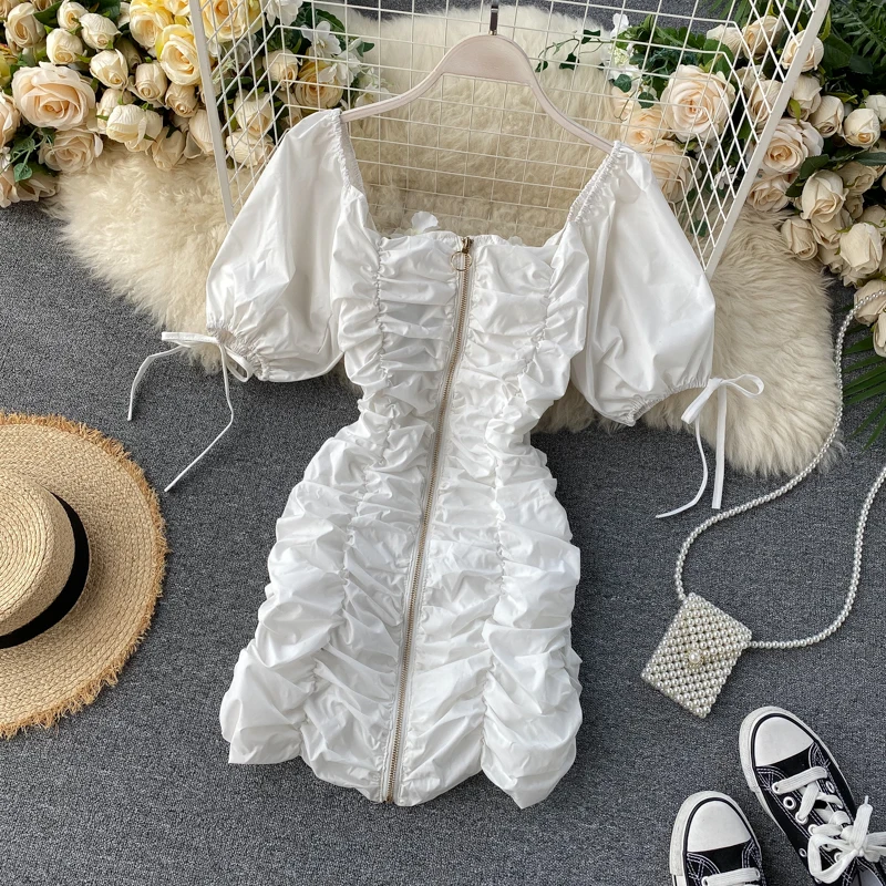 Платье женское эластичное однотонное пикантное мини-платье в Корейском стиле