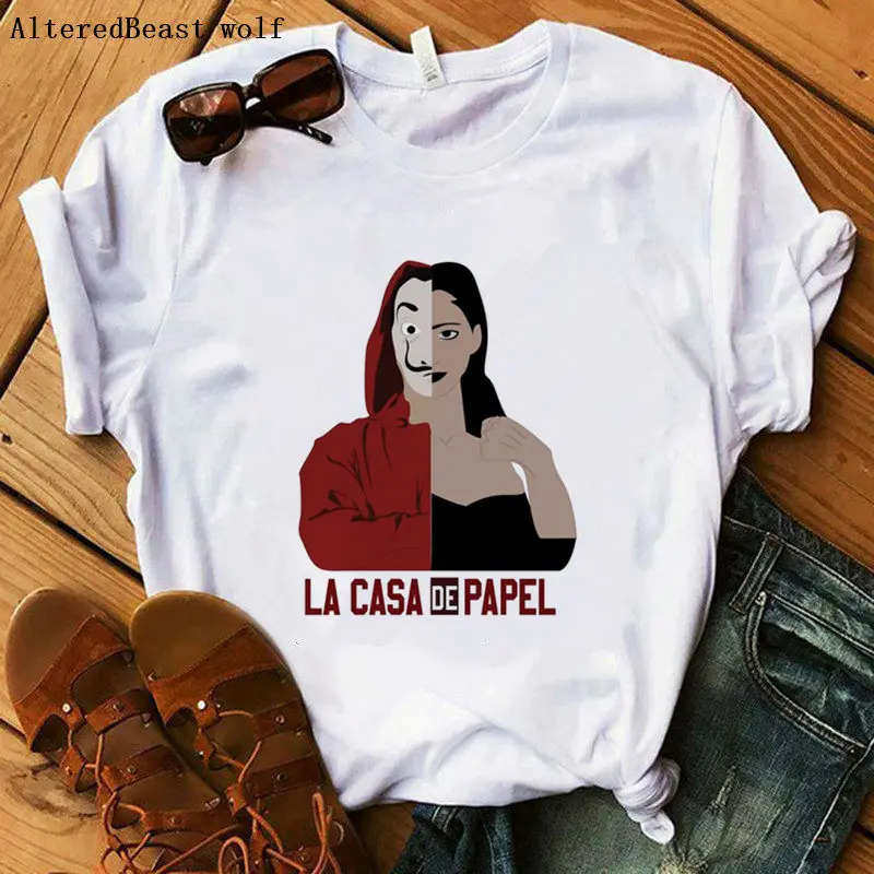 

La Casa De Papel Money Heist T-Shirt women fashion print The House of Paper Funny Tees o neck cartoon short sleeve vogue tee