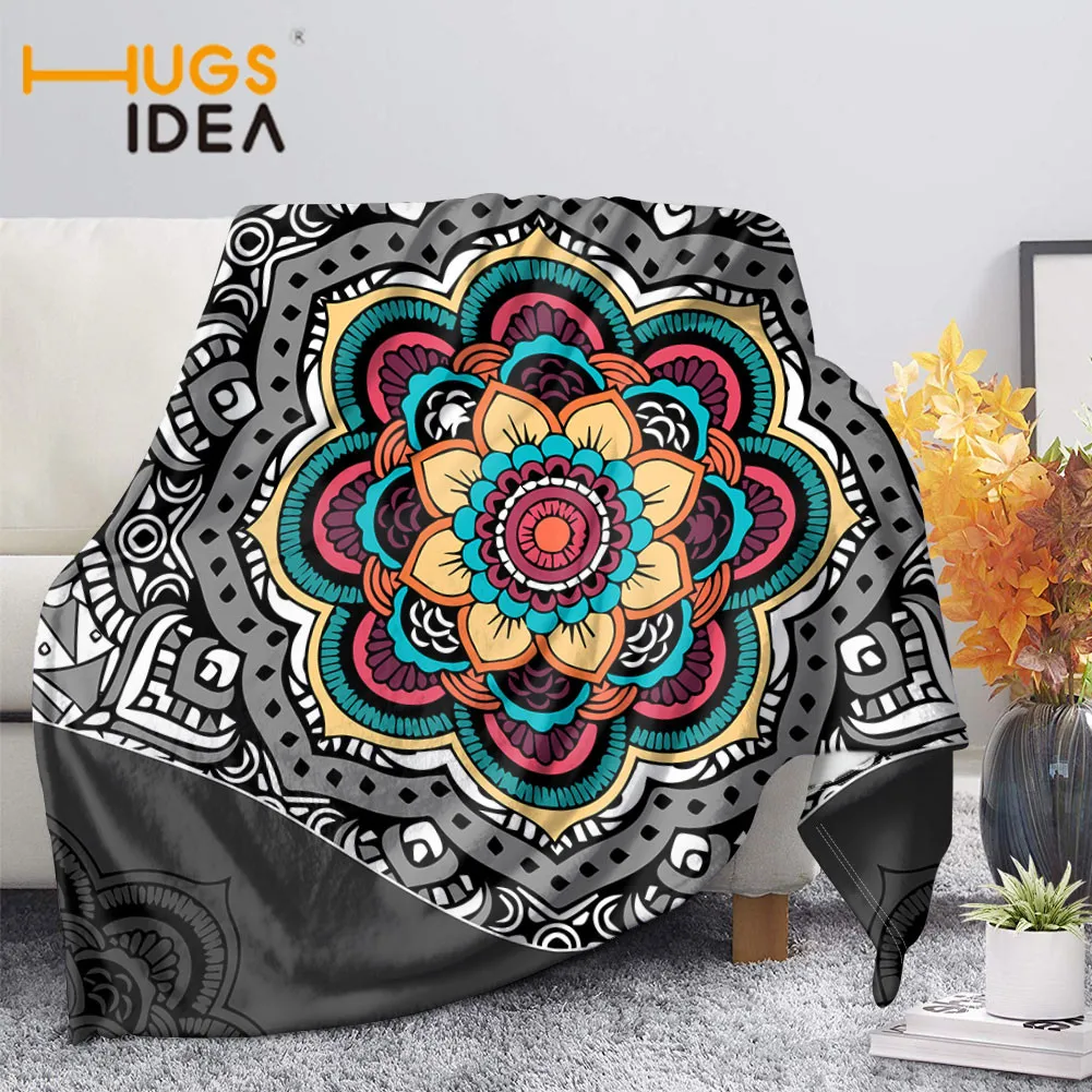 

HUGSIDEA Personlized Mandala Pattern Print Bedding Sheet Fleece Blankets Creative Design Soft Plush Thin Quilt for Travel Hotel