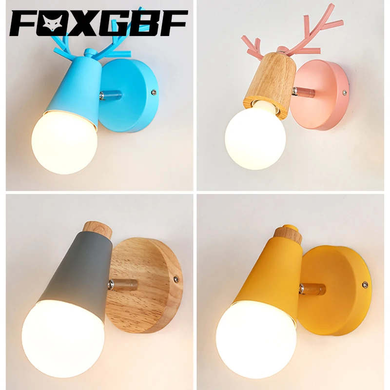 FOXGBF Bulb Wall Lamp Creative Personality Antler Macaron Nordic Simple Living Room Bedroom Bedside Indoor | Освещение