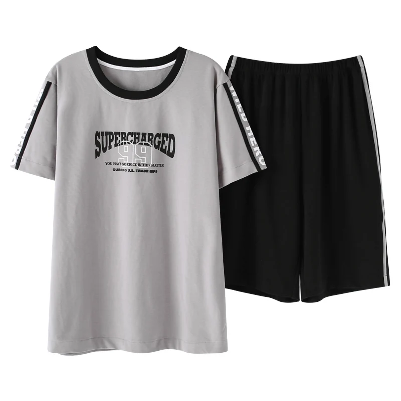 

100% Cotton Summer 2020 Man Jammies O-Neck Home Casual Sleepwear Nightwear Pyjamas Men Print Letter Pullover Shorts Pajama Sets