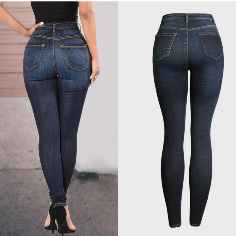 Джинсы женские с завышенной талией Винтажные эластичные брюки-карандаш из