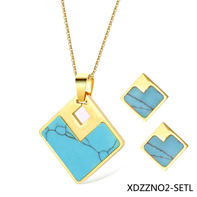 Blue Pink Square Oblong Design Necklace Pendant Earrings Jewlery Sets for Women Gift Fahion XDZZNO2 | Украшения и аксессуары