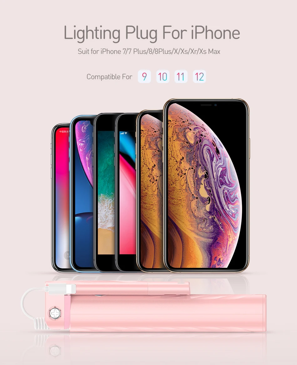 FLOVEME Мини Проводная селфи-Палка для iPhone 7, 8 Plus, X, XS, Max, XR, выдвижная палка для селфи, монопод для освещения камеры