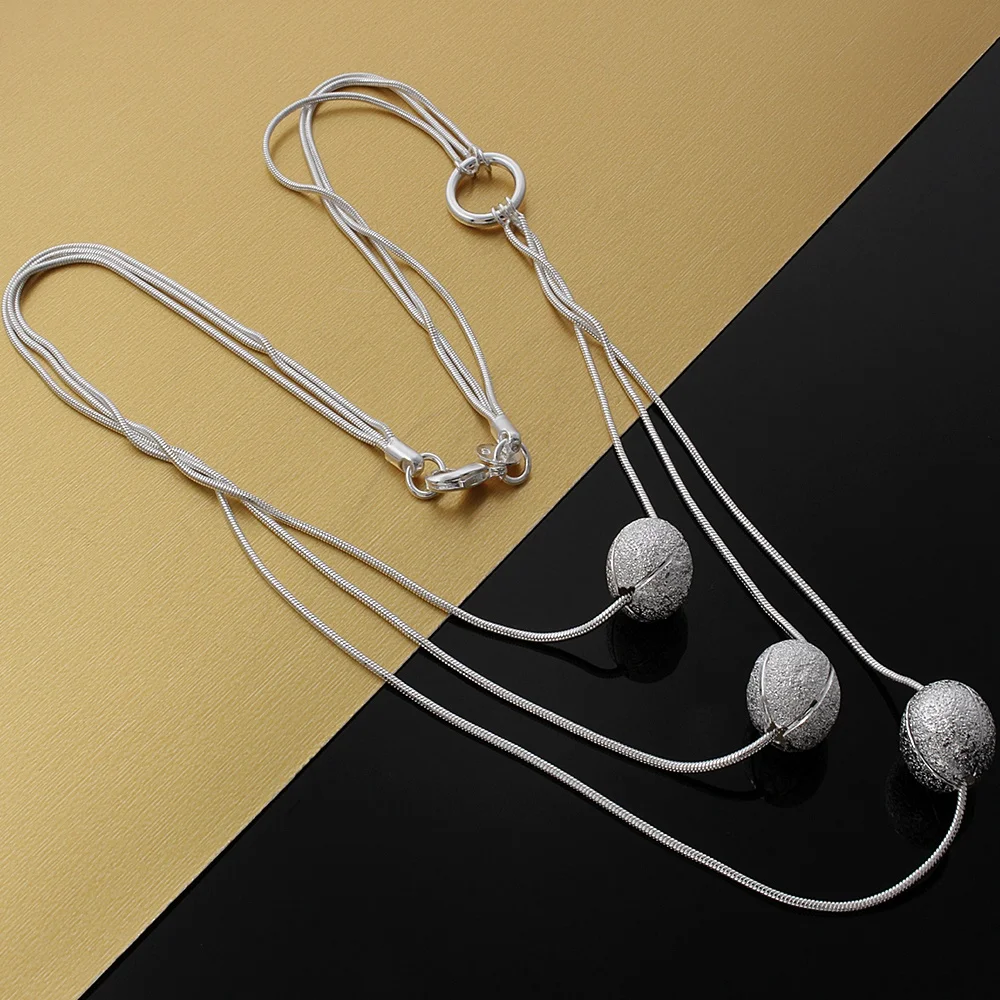 

Special offer Pretty 925 Stamped Silver Frosted beads necklace For Women fashion noble Jewelry party Wedding Christmas gifts