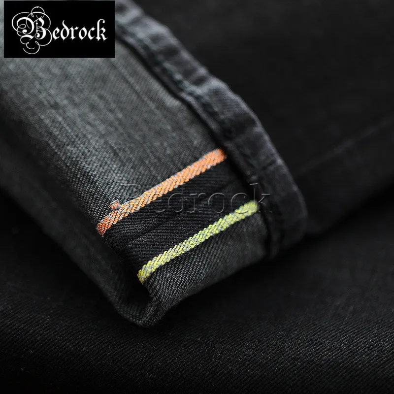 MBBCAR micro elasticity black jeans men 12oz raw denim jeans Amekaji vintage causal slim pencil jeans embroidery trendyol 7342