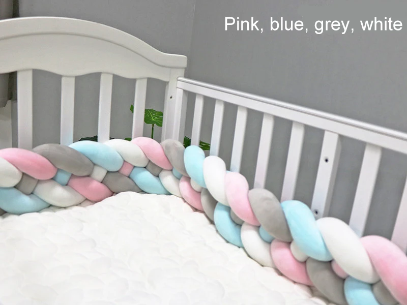 Pink Blue 4 Color IMBABY 4 косички 2,2 м детские мягкие бортики для кровати ручной работы в кроватку бампер для новорожденных кровать бампер мягкая тесьма декор для детской комнаты - Цвет: Pink Blue 4 Color