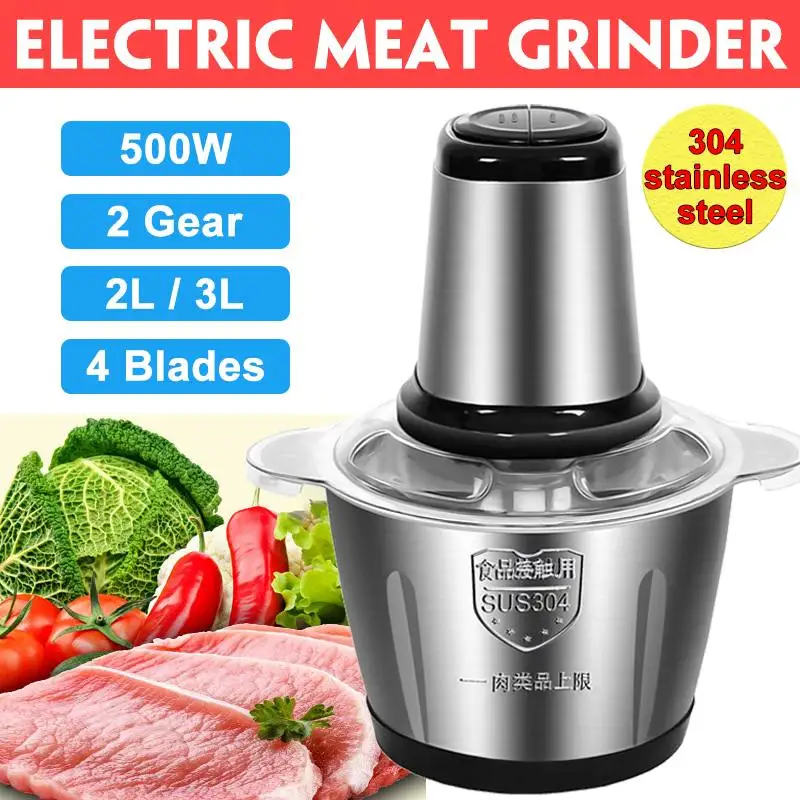 

Electric Meat Chopper 304 Stainless Steel Meat Grinder Mincer 2 Speeds 4 Blade 3L/2L Capacity Food Processor Cutter Meat Slicer