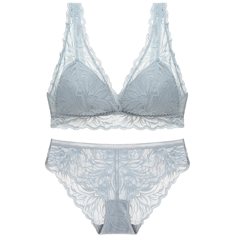 

Featured Summer Women's Bras Set Triangle Cup Transparent Sexy Beautiful Back Black Bra Seamless Comfortable Panties Two Pieces