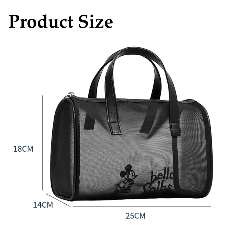Disney Net Yarn Transparent Bag Large Capacity Handbag Mickey Cosmetic Black Bag Portable Travel Storage Toilet Bag