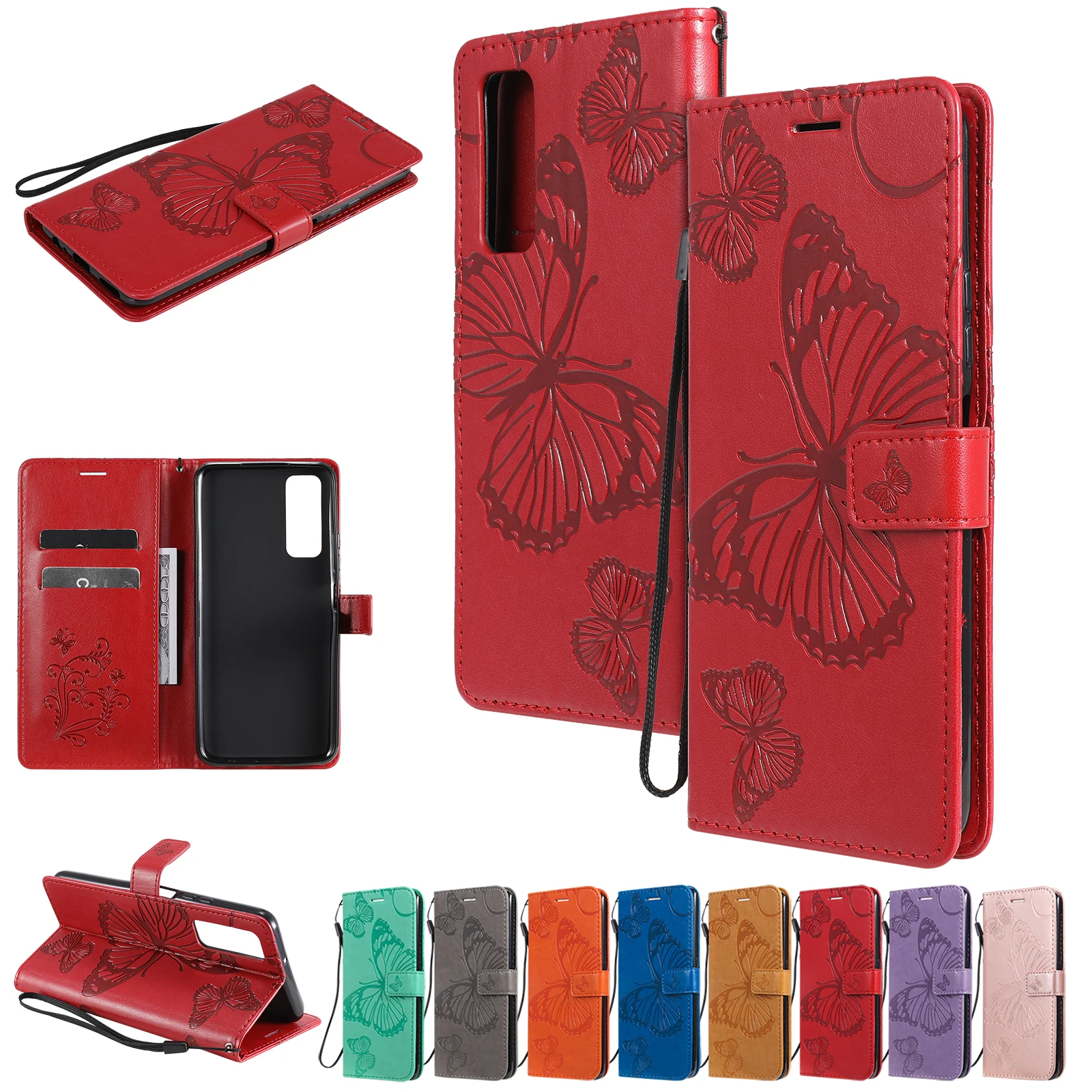 

For HUAWEI P Smart 2021 New 3D Embossing Butterfly Flip Wallet PU Leather Case Stand Cover Skin Shockproof Shell