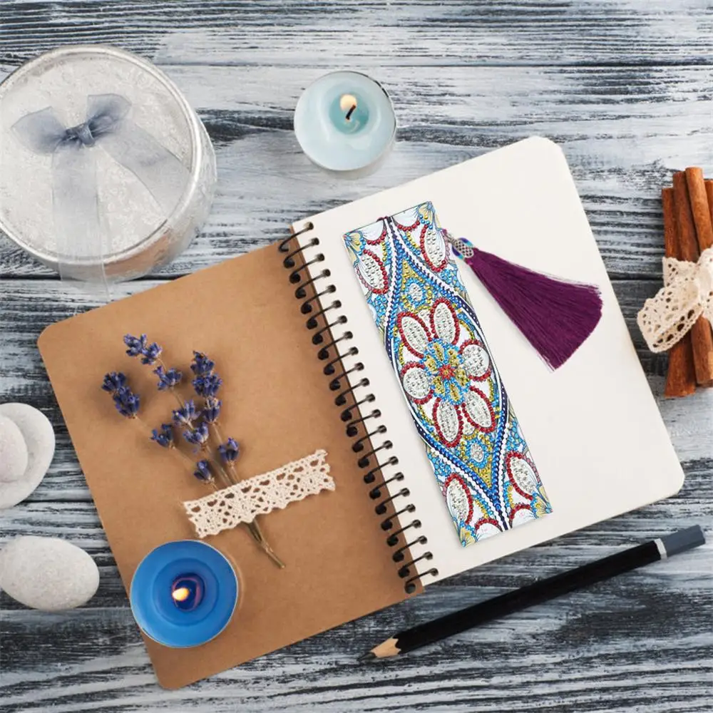 

Tower Datura DIY Diamond Painting Leather Bookmark Tassel Book Marks Special Shaped Diamond Embroidery