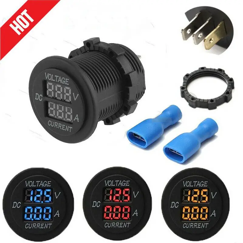 2 в 1 Автомобильный мотоцикл светодиодный цифровой вольтметр Амперметр
