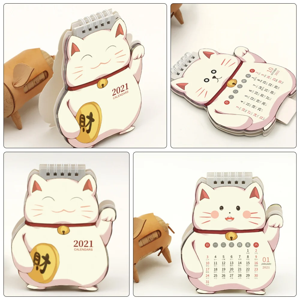 

1Pc Desk Calendar 2021 Paper Calendar Tabletop Calendar Fortune Cat Calendar