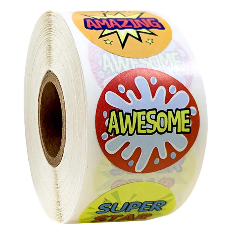 

500 pcs/pack Motivational words sticker teacher reward sticker for school student 8 designs labels "Amazing""Wow" kids toy decor