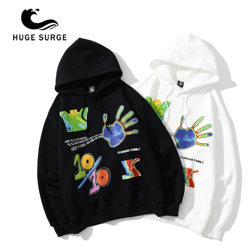 

New Autumn Winter Popular Logo Finger Printed Splicing Sweatshirt Casual Harajuku College Style Pullover Fashion Male Streetwear