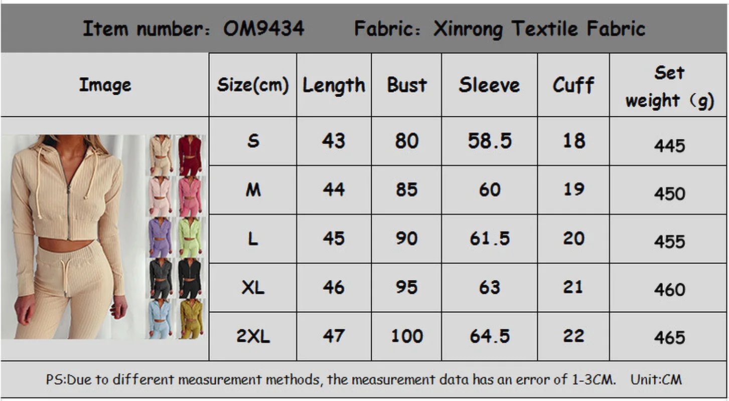 

Autumn Two Piece Set Tracksuit Women Clothes Knitted Ribbed Hoodies Zipper Crop Top and Pants Leisure Suits Lounge Wear Outfits