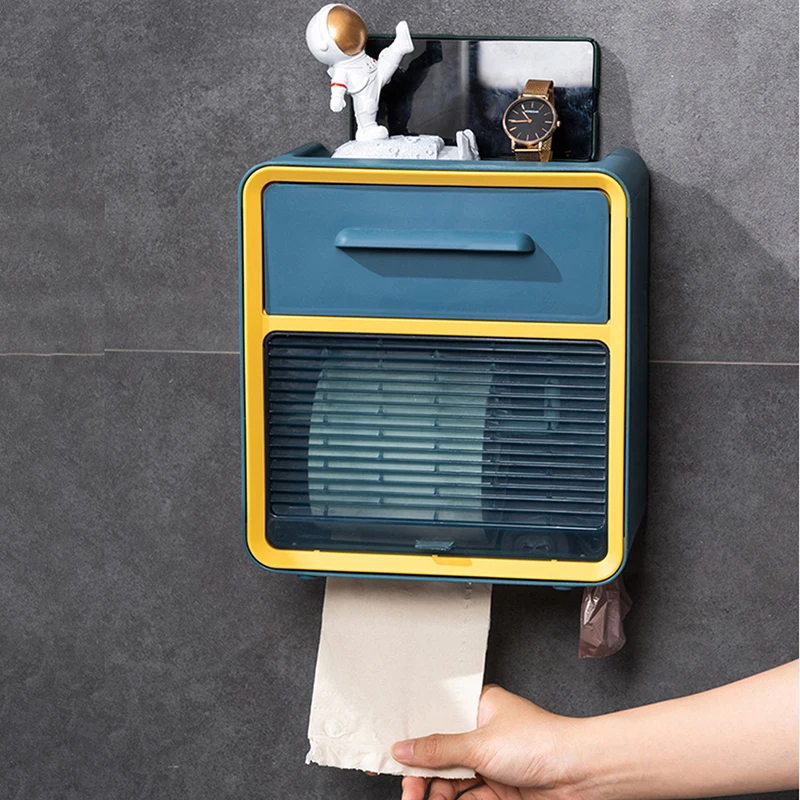 

Multifunctional Toilet Tissue Box Toilet Tissue Holder Roll Paper Box Waterproof Rack Free Punch Wall Hanging Bathroom Supplies