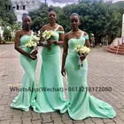 2021 Африканское платье подружки невесты Тиффани Русалка длинное на одно плечо эластичное атласное платье для свадебной вечеринки платье подружки невесты для черных женщин