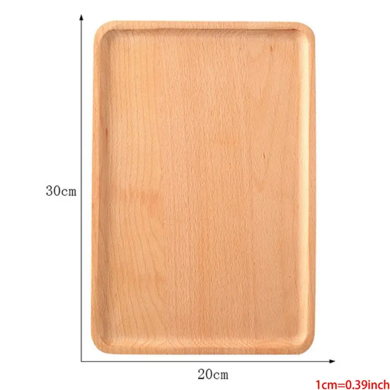 

T21D Solid Beech Wood Dinner Plate Western Food Rectangular Round Corners Snack Dessert Food Fruit Plate Serving Tray