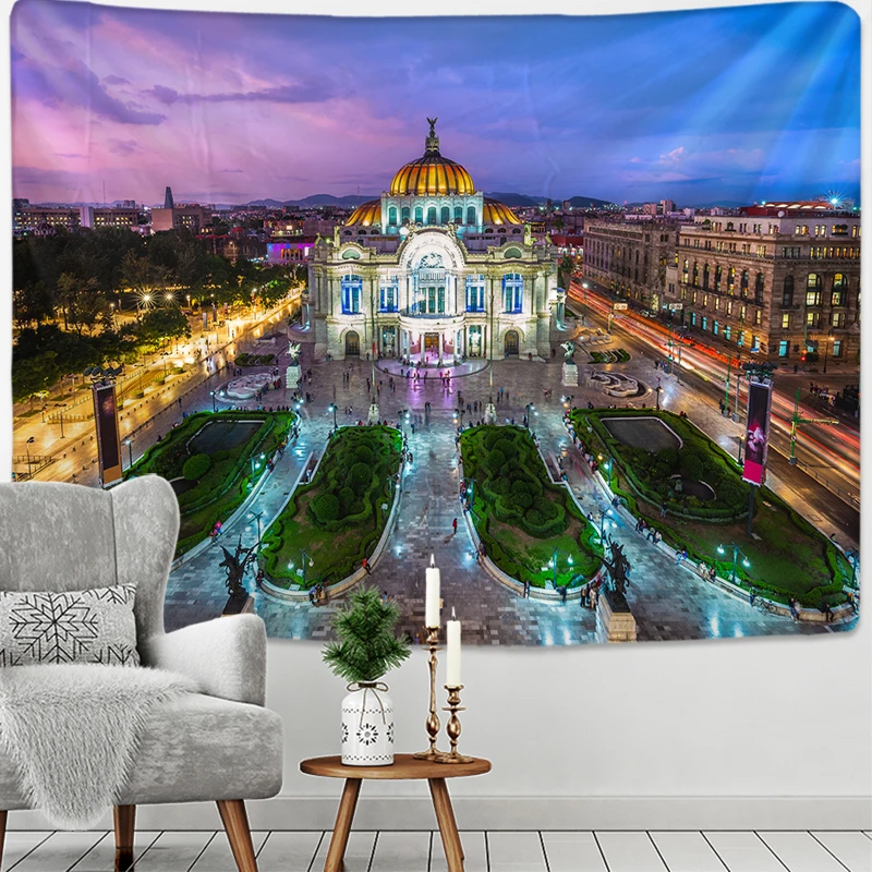 

Neon Lichter Burg Landschaft Wandteppich Günstige Hippie Hängen Böhmischen Wandteppiche Mandala Wand Kunst Dekor