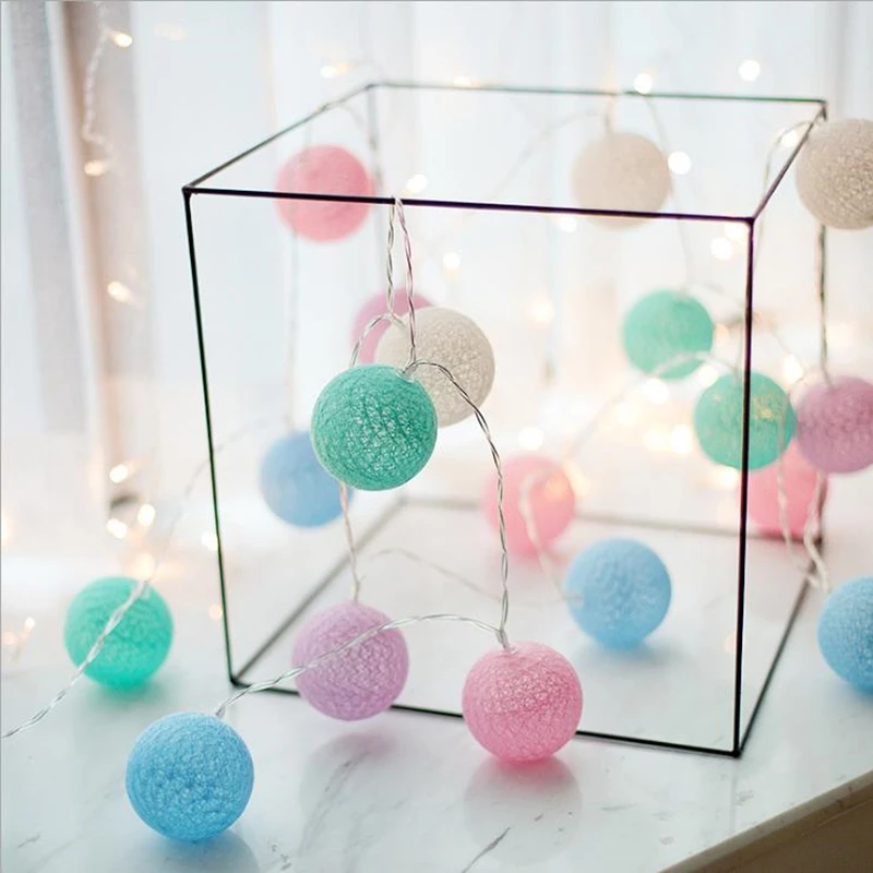 Гирлянда светодиодная с хлопковыми шариками Рождественский светильник нурок