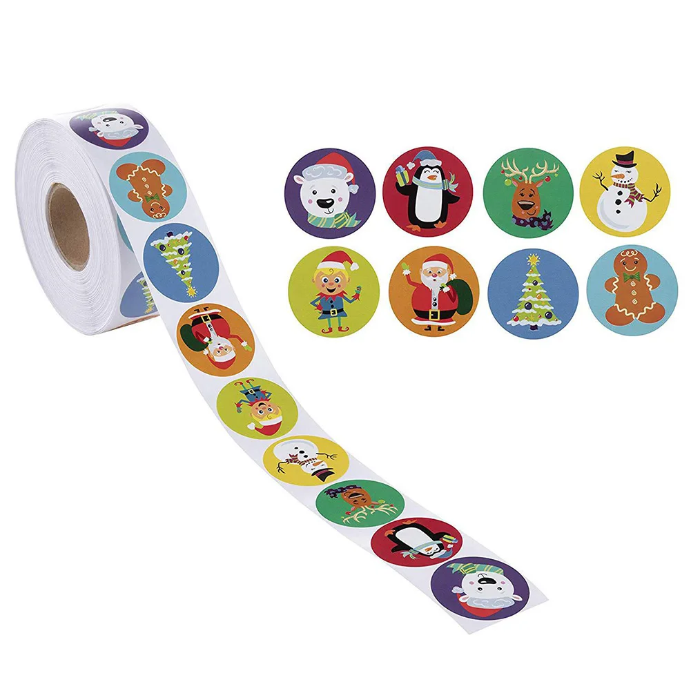 500 шт Мультяшные Рождественские декоративные этикетки из крафтовой бумаги