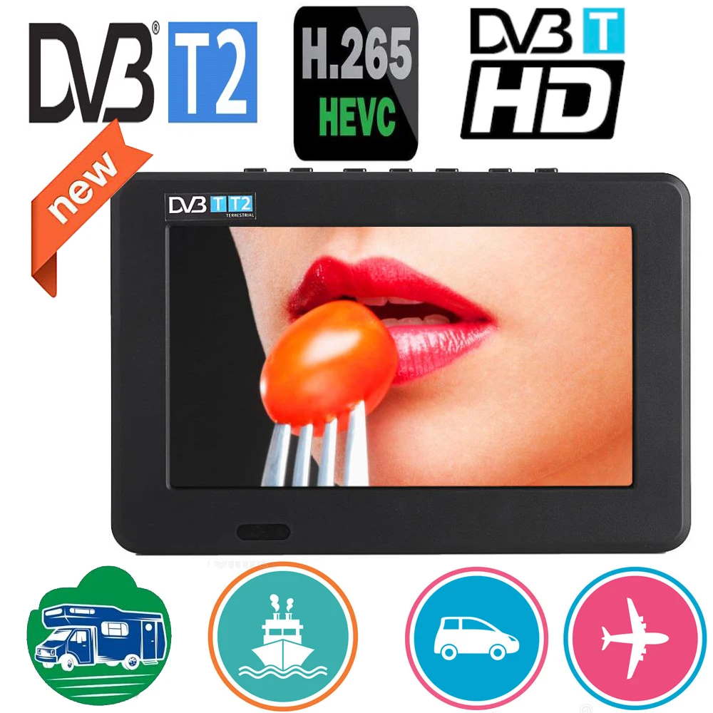 Rechargeable LEADSTAR 7 inch Portable Mini Tv Compatible With  DVB-T2 H265/Hevc DVB-T/H264 Dolby Ac3 800x480 Support TF Card USB