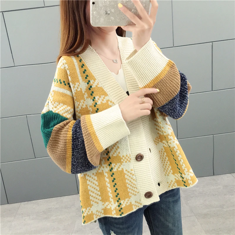 2019 new autumn and winter short 2color sweet college wild loose knit cardigan thickening lazy wind sweater coat size S-XXL |