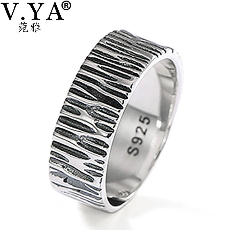 

V.YA 925 Silver Jewelry Tree Texture Rings Sterling Silver Women Open Rings For Women Engagement Gift