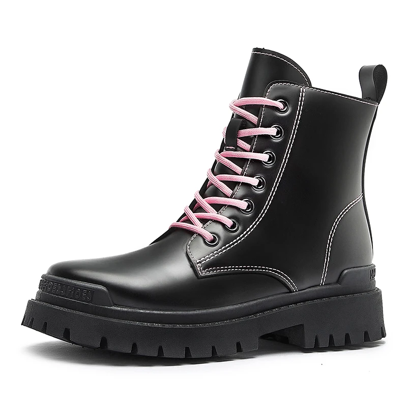 Женские мотоциклетные ботильоны на платформе черные кожаные оксфорды шнуровке