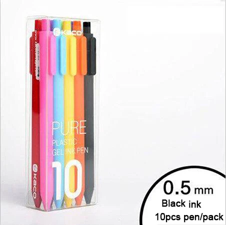 Pen with Black Ink 10 шт./лот, Xiao mi KACO, 0,5 мм, mi Sign, ручки для подписи, Gal, чернила для гладкого письма, прочные принадлежности для письма, черный, синий цвет, заправка - Цвет: Pen with Black Ink